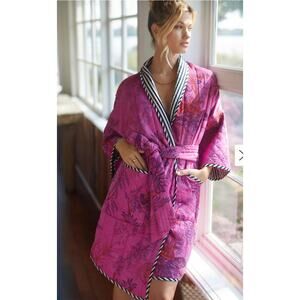 Anthropologie Floral Quilted Reversible Robe M/L Kimono Striped